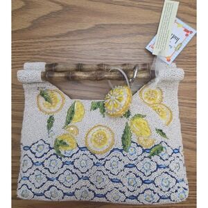 NWT Handcrafted In India Beaded Lemon Bamboo Handle Purse Coastal  Charm Mirasol